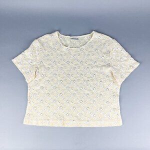 Lace Crop Top | Vintage Butter Yellow Floral Eyelet Lace Short Sleeve Shirt